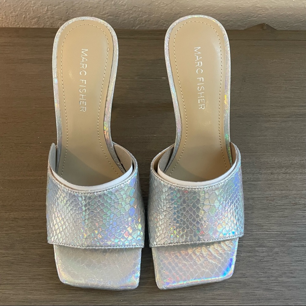 NWT Marc Fisher Danria Slip On Square Toe Silver Metallic Heels, Size 6 - Picture 5 of 10